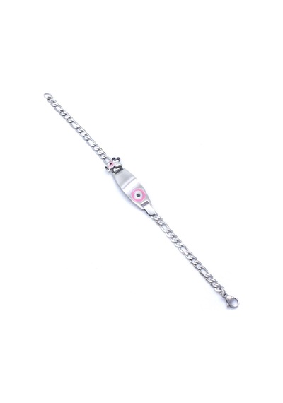 Bebek Bileklik Çelik Pembe Nazar Boncuklu Mickey Mouselu Blk-960 Gümüş