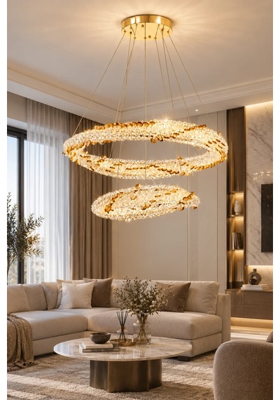 Modern Premıum Gold Led Avize 3 Renk Sarkıt Salon Yemek Odası Avizesi 140w