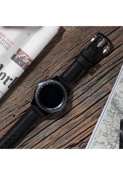 Vagave Samsung Uyumlu Watch 5 - Watch 4 - Watch 3 Deri Kordon- Siyah