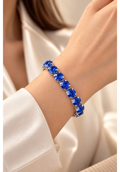 Valmont Accessories Saks Mavisi Yuvarlak Kesim Büyük Taşlı 16,5 Cm Şık Kadın Bileklik