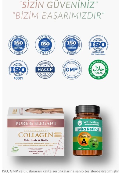 Wellvalens Kolajen Shot & Evita Retinol Kolajen Hyaluronik Asit Vitamin A & E Bakım Paketi