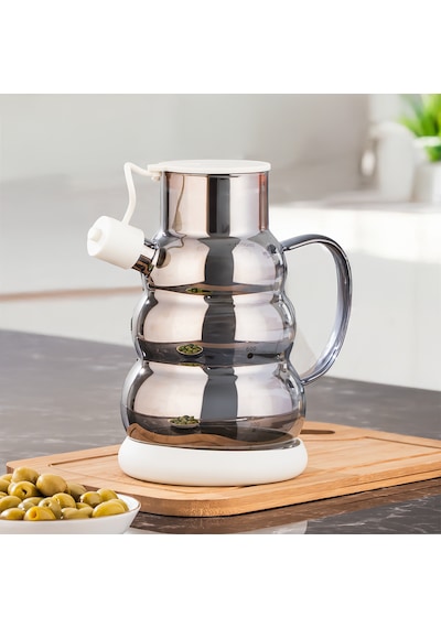 Porsima 3617- 2 Kapaklı Borosilikat Cam 2li Yağlık Sirkelik Seti Yağdanlık Takımı 1000ml Beyaz Beyaz