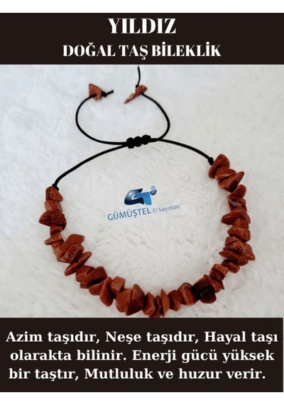 Gümüştel El Sanatları Sertifikalı Doğal Kırık Taş Yıldız Taşı Bileklik Asansörlü Kilit Sistemi Çok Renkli