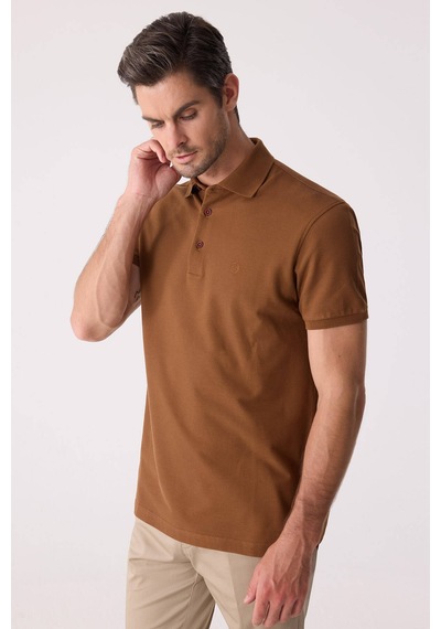 Erkek Kiremit Polo Yaka %100 Pamuk Tişört