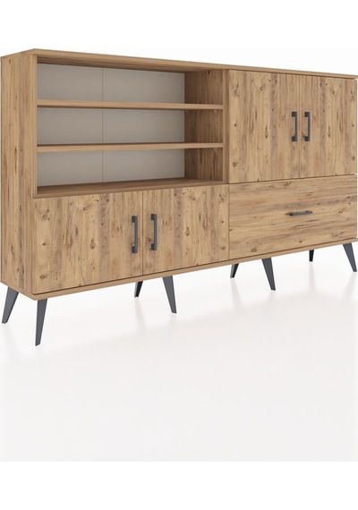 Arges Konsol 5 Raflı Tek Çekmeceli 4 Kapaklı 176x30x99 Çam-çam Çam-çam