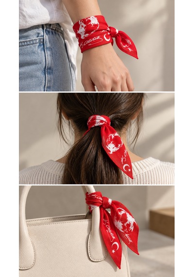 Herşeynota Atatürk Silüetli Kırmızı %100 Pamuk 52x52 Cm Fular Bandana Okul, Etkinlik, Tören, Gösteri Çok Renkli