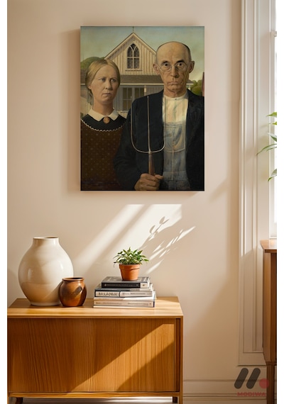 Grant Wood American Gothic, Çerçevesiz Yüksek Kalite Duvar Afişi - Sanatsever Hediyesi