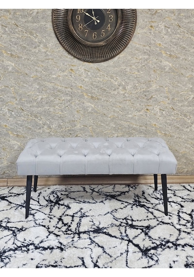 Zafir Siyah Boyalı Sivriltme Ayaklı 90 Cm Puf Bench - Puf - Bench - Kasalı Oturak - Oturak - Yatak Ucu Puf Gri