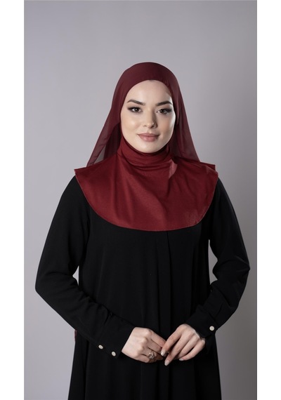 Hürrem Bone Bordo Pratik Hazır Geçmeli Şal Şifon Kumaş Hijab Bone 3009 16