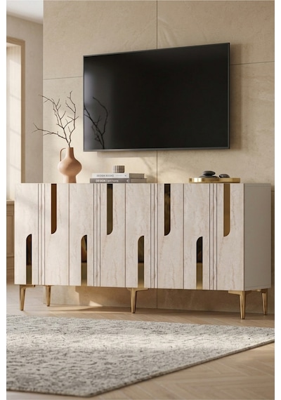 Ka1831btg Nota Konsol Ve Tv Sehpası Beyaz-traverten-gold 180cm Beyaz - Traverten - Altın