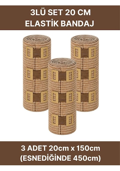 Elastik Bandaj Seti 3 Lü 3x20cm 12 Klipsli 4,5 Metreye Kadar Uzar, Spor Ve Günlük Kullanım