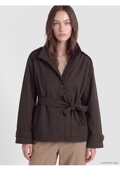 Lcw Modest Kahverengi Dik Yaka Kuşaklı Oversize Kadın Trençkot