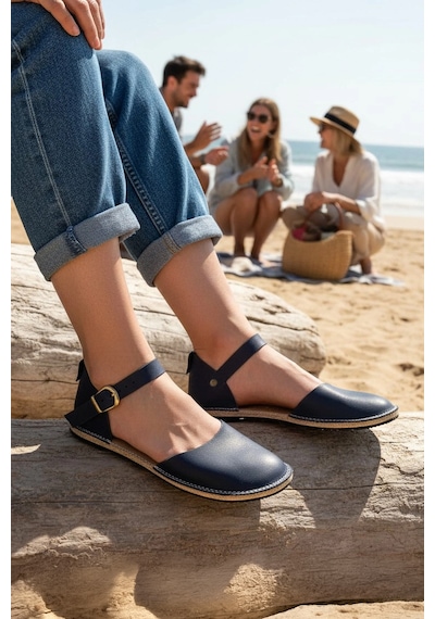 Bodhi Handcraft Kadın Barefoot Hakiki Deri Minimalist Günlük Sandalet El İmalatı Lacivert