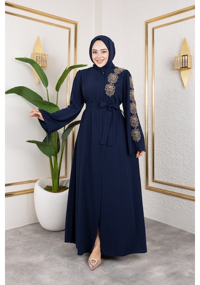 Nevayla Moda Sol Tarafı İnci Detaylı Ferace - Lacivert / F0140 Lacivert
