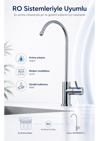 Ncps803cp-l Nsf Sertifikalı Led Li Krom Su Arıtma Musluğu Gümüş