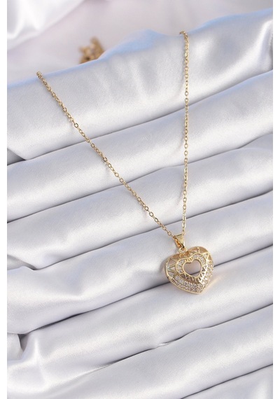316l Çelik Gold Renk Zirkon Taşlı Kalp Model Vintage Kadın Kolye Karışık Renk