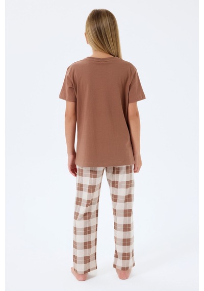 Rolypoly Kız Çocuk Kahverengi Pijama Takım Kahverengi