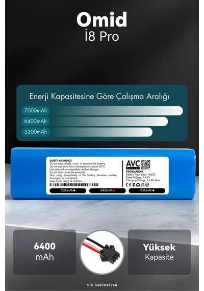 Omid İ8 Pro 6400mah Robot Süpürge Bataryası K.k