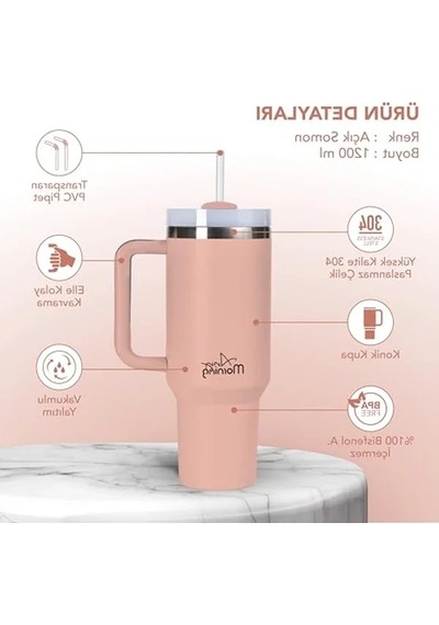 1200 Ml Kapasiteye Sahip Termos Mug, 3 Kademeli Kapak Sistemi Açık Beyaz