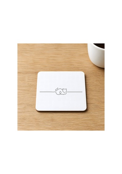 Çizgi Kedi Baskılı 9x9 Cm Kare Mdf Bardak Altlığı Ahşap Çok Renkli