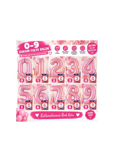 Pembe Rakam Folyo Balon 0-9 76 Cm Doğum Günü Parti Süsü Pembe7
