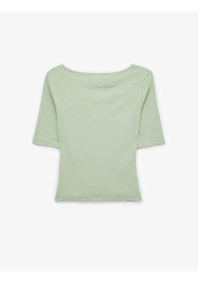 Koton Slim Fit Pamuklu Kayık Yuvarlak Yaka Yarım Kollu Tişört Mınt 6sak50012ek Mint