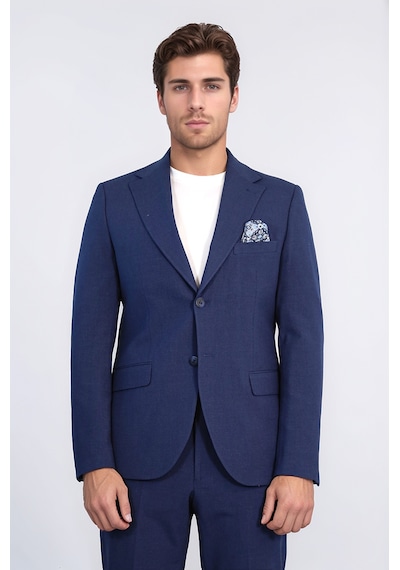Lacivert Slim Fit İki Düğmeli Keten Görünümlü Erkek Takım Elbise - Wessi