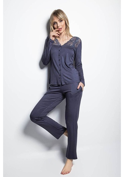 Monamise 18209 Uzun Kollu Pijama Takım - Lacivert Lacivert