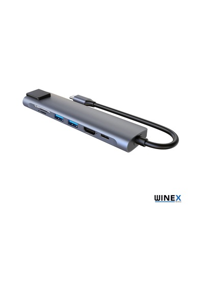 Winex 7in1 USB Type-C Hub Port Adaptör HDMI USB Ethernet PD Giriş