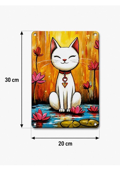 Upeka Kedi Temalı Şık Modern Tasarım Dekorasyon Metal Duvar Tablo 30cmx20cm