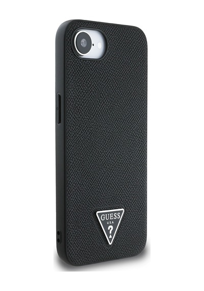 Apple iPhone 16e Uyumlu Kılıf Guess Lisanslı M-safe Şarj Özellikli Grained Triangle Kapak Siyah