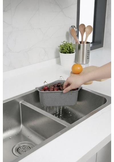 Sas Haus Vantuzlu Üçgen Lavabo Süzgeci Mutfak Evye Köşe Süzgeci Gri Gri