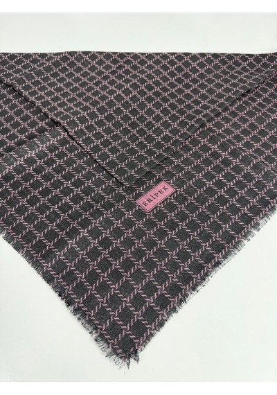 Eripek Desenli Flamalı Keten Eşarp- 06112 Siyah-pembe
