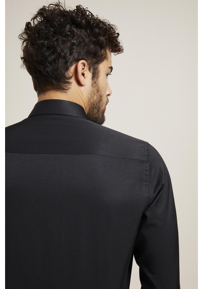 Efor Slim Fit Pamuk Saten Klasik Siyah Gömlek Gk 604 Siyah