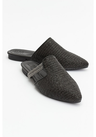 Luvishoes Pesa Siyah Hasır Taşlı Kadın Terlik Siyah