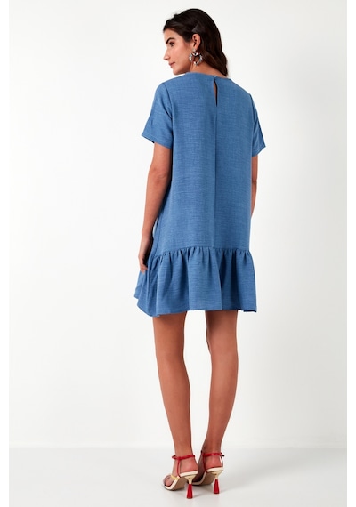 Lela Bisiklet Yaka Etek Ucu Volanlı Regular Fit Bayan Elbise 611El00520 Indigo