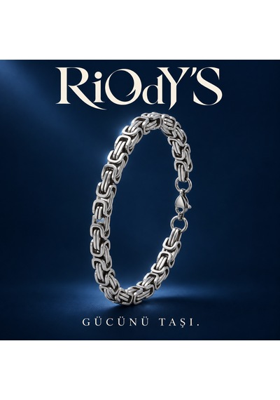 Riody's Basileus Erkek Bileklik 6 Mm Gümüş Renk Çelik Kral Zincir Kancalı Kilit Beyaz - Gümüş