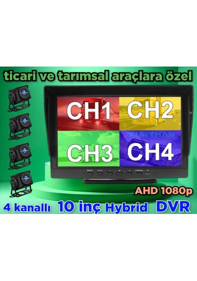 10'' Dvr Ekran 4 Adet 180 Derece Balık Gözü Geniş Açı Ahd Kamera