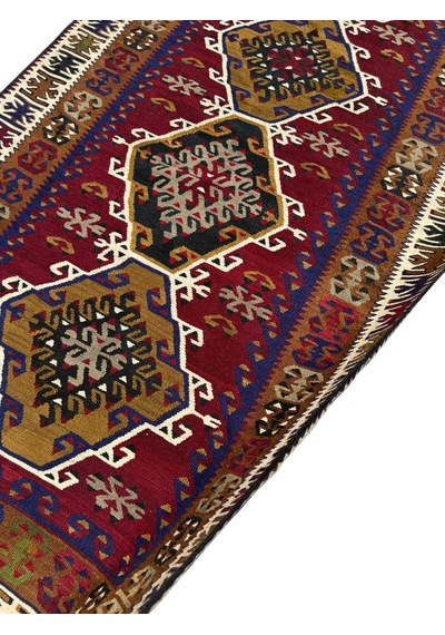 El Dokuması Uşak Eşme Kilimi 120x230 Kök Boyası %100 Doğal Yün Kilim Renkli
