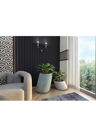 Nuano Consept Flora Serisi Yuvarlak Saksı Koyu Gri 52x40