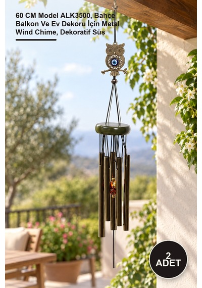 2 Adet Metal Rüzgar Çanı 60 Cm Model Alk3500, Bahçe Balkon Ve Ev Dekoru İçin Metal Wind Chime, Dekoratif Süs