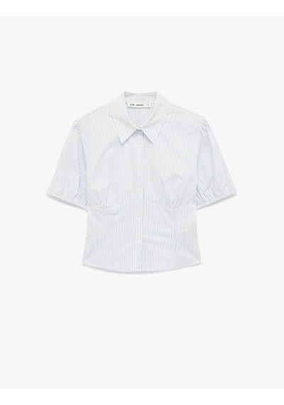 Koton Pamuklu Slim Fit Kısa Kollu Çizgili Gömlek Mavi Çizgili 6sal60142ıw Mavi Çizgili