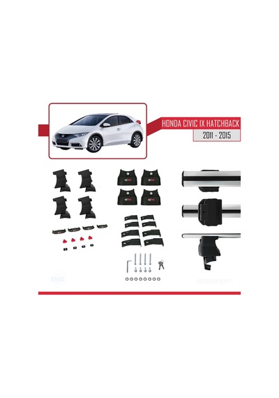 Honda Civic Ix Hatchback 2011-2015 Arası İle Uyumlu Ace-4 Ara Atkı Tavan Barı Gri