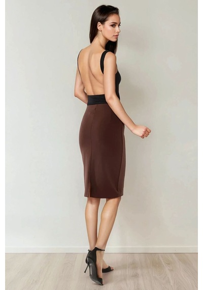 Hiccup Yüksek Bel Bodycon Midi Örme Etek Mocha Kahvesi