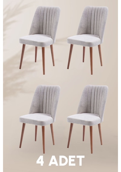 Polo Sandalye - Jerika Krem - Ahşap Ceviz Ayak 4 Adet - Salon Sandalyesi / Mutfak Sandalyesi Krem