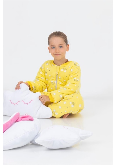 Cantoy Kız Erkek Çocuk Kalın Elyaf Dolgulu Premium Kalite 2.5 Tog Desenli Uyku Tulumu Gri - Sarı