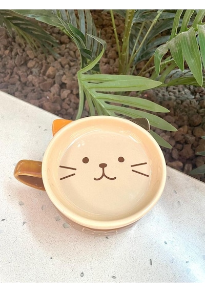 Seramik Kawaii Karikatür Sevimli Kedi Fincan Kahve Süt Kapaklı Kupa Hediye