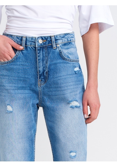 Dilvin 71781 Küçük Yırtıklı Denim Mom Mavi