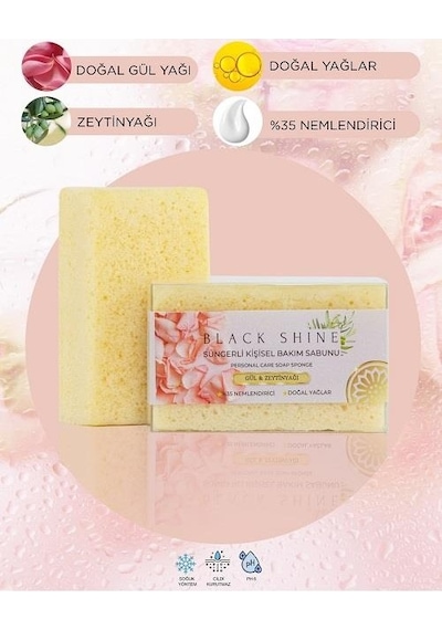 Black Shine Bs Doğal Gül Ve Zeytinyağı %35 Nemlendiricili Süngerli Sabun 100 G