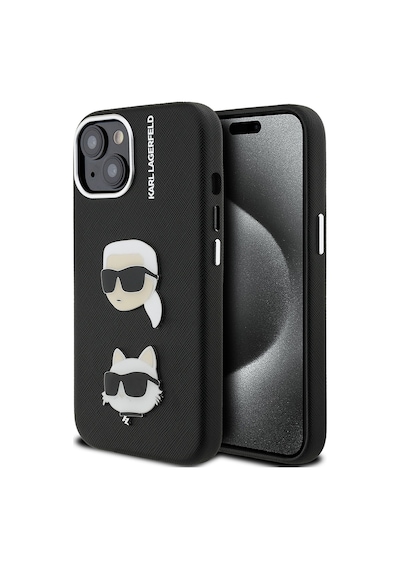 Apple Uyumlu iPhone 15 Kılıf Karl Lagerfeld Lisanslı K&c Heads Pin Kapak Siyah
